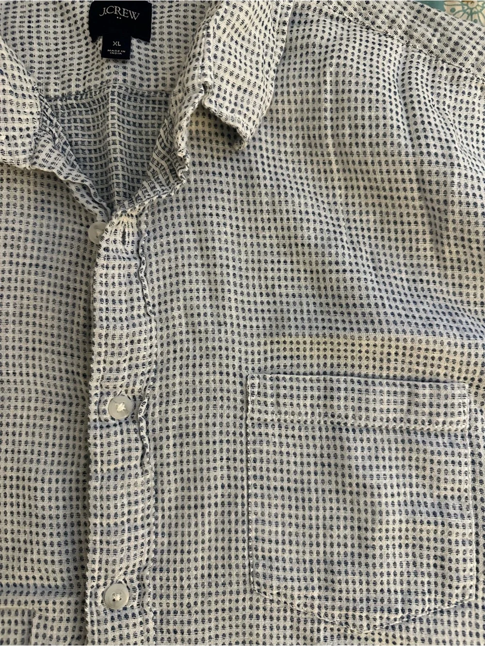 J. Crew Men’s Navy and Cream Woven Check Shirt